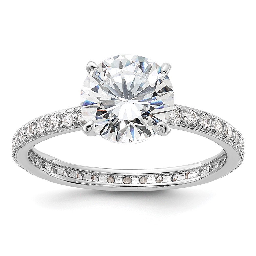 Sterling Silver Rhodium-plated 8mm CZ Solitaire Eternity Engagement Ring (QR7582-7)