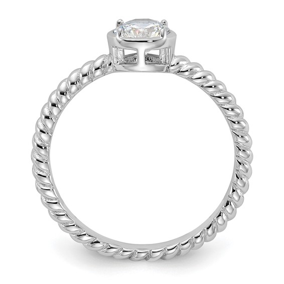 Sterling Silver Rhodium-plated CZ Twisted Ring