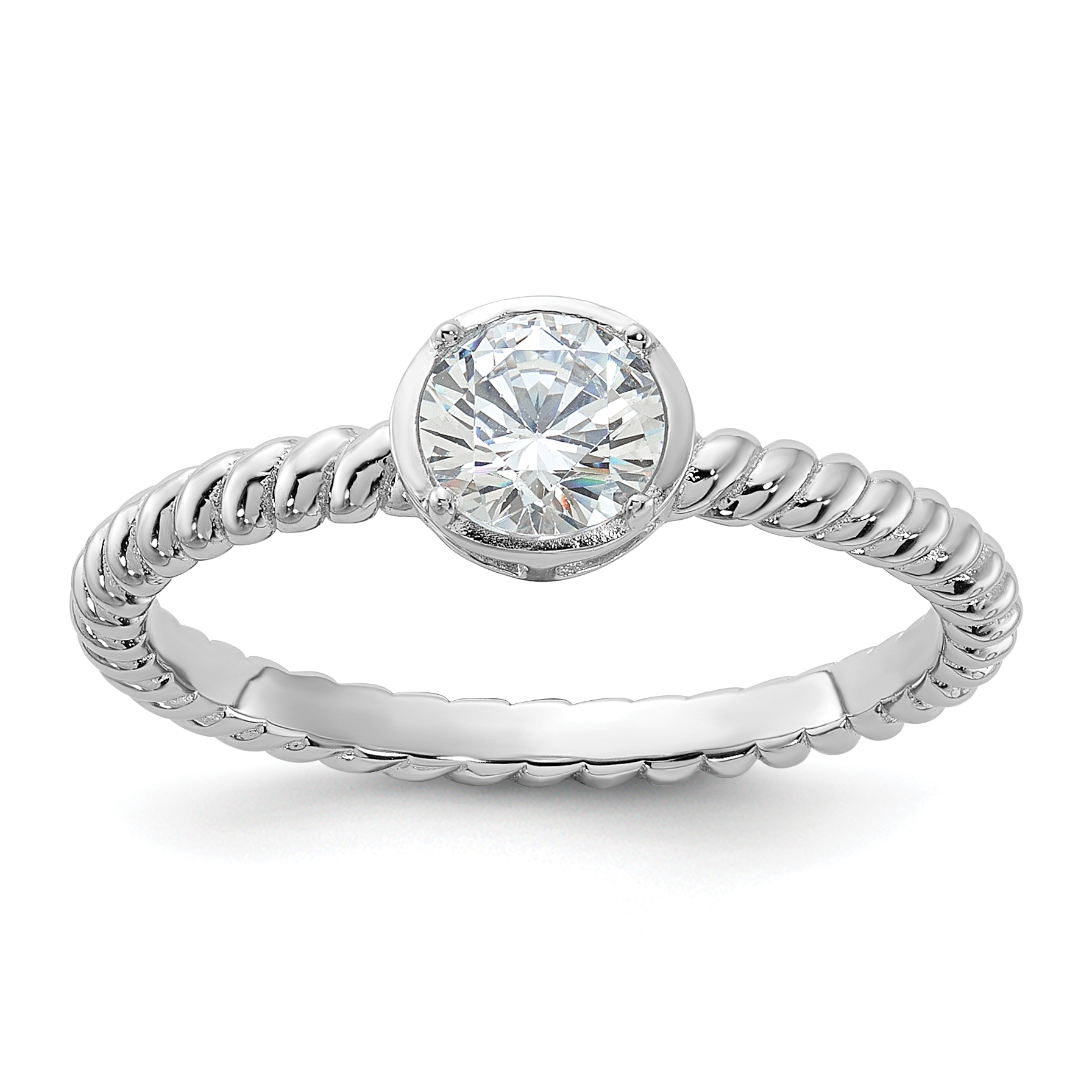 Sterling Silver Rhodium-plated CZ Twisted Ring (QR7583-7)