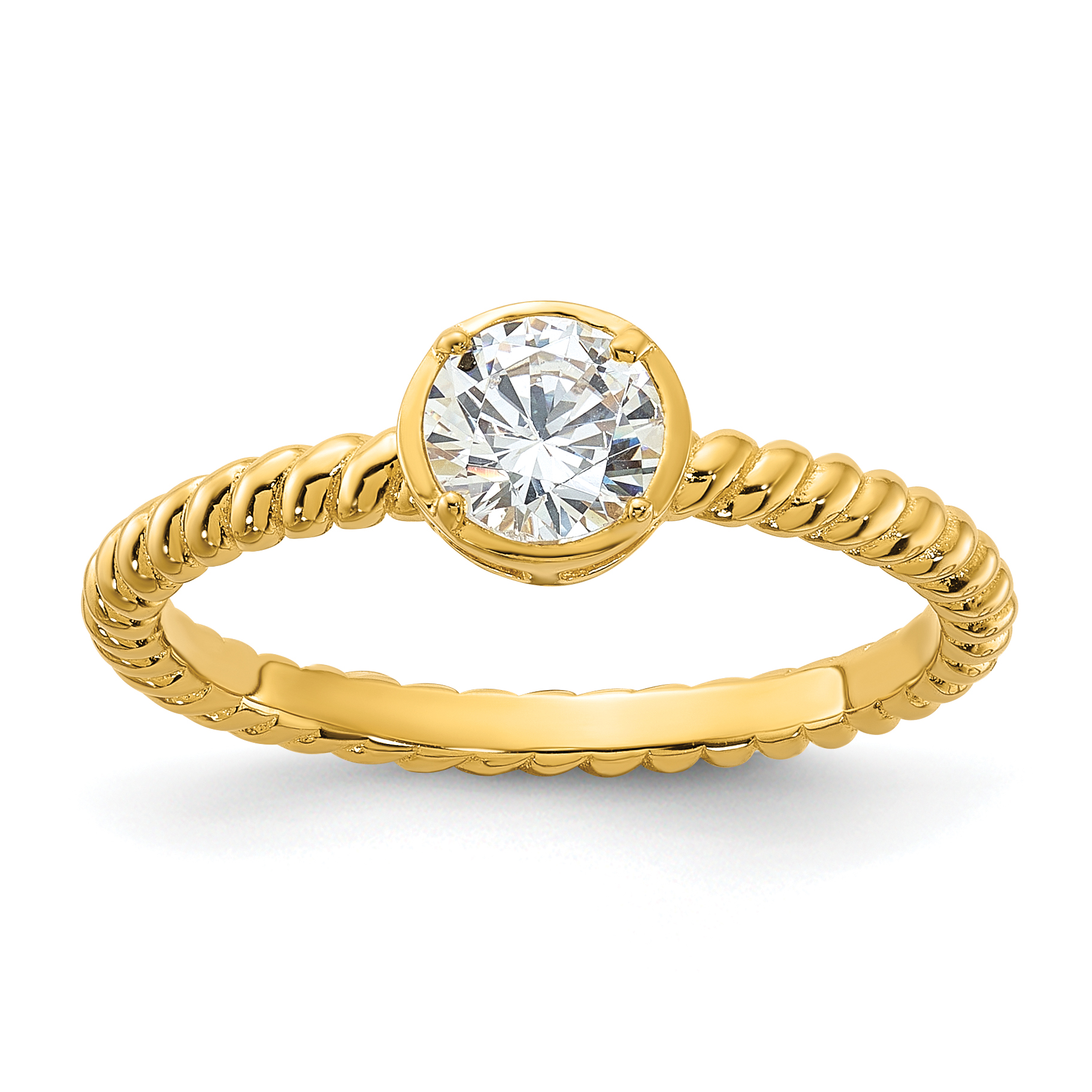 Sterling Silver Gold-tone CZ Twisted Ring (QR7583GP-6)