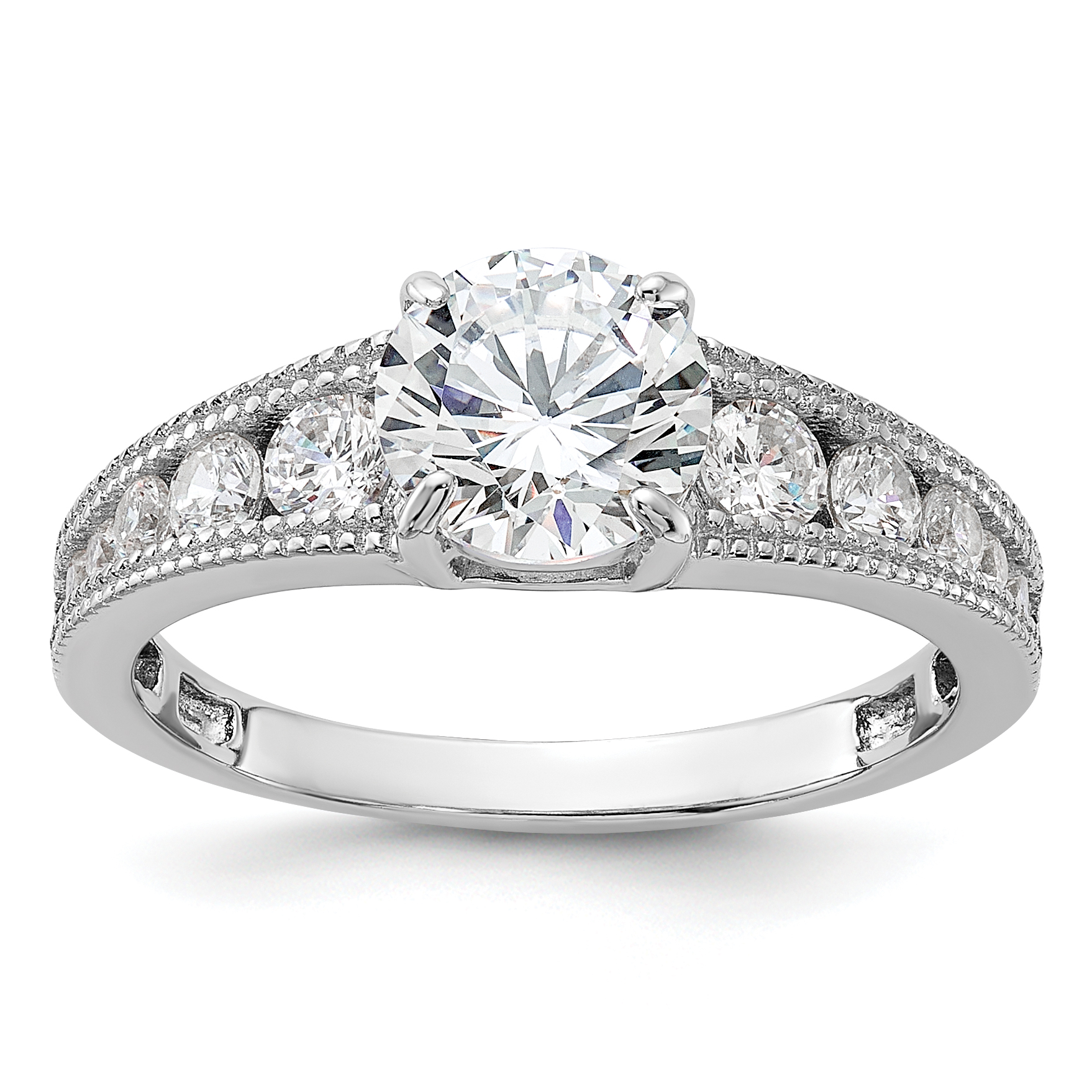 Sterling Silver Rh-plated 7mm Round Channel Set CZ Engagement Ring (QR7584-6)