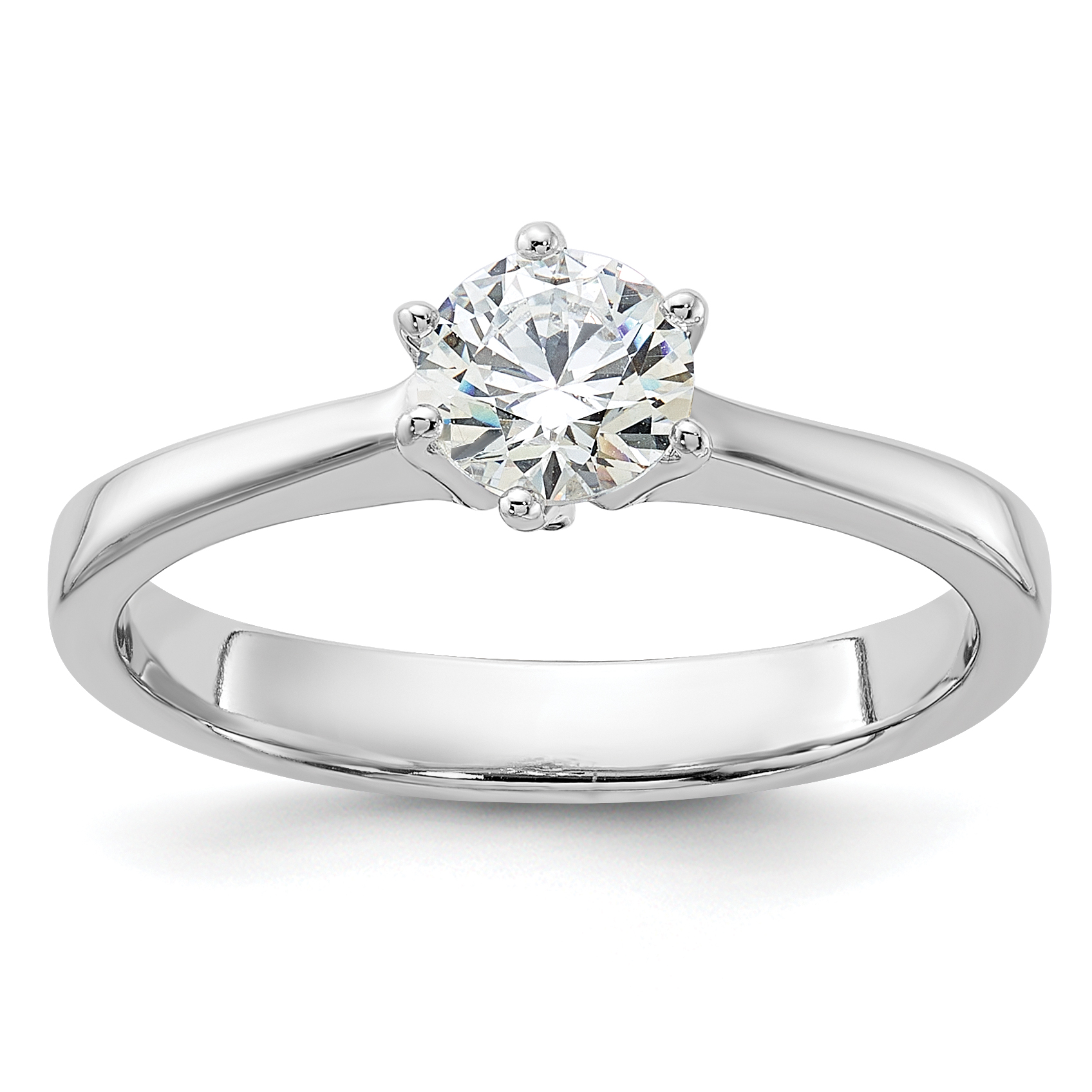 Sterling Silver Rhodium-plated 5mm Round CZ 6-prong Engagement Ring (QR7585-6)