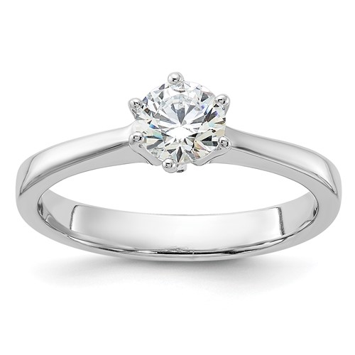 Sterling Silver Rhodium-plated 5mm Round CZ 6-prong Engagement Ring