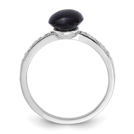 Sterling Silver Rhodium-plated Onyx and .2WT White Topaz Ring