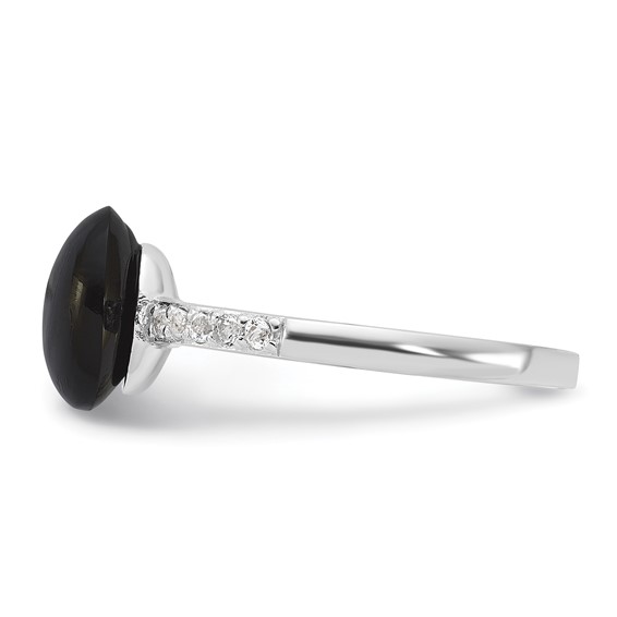 Sterling Silver Rhodium-plated Onyx and .2WT White Topaz Ring