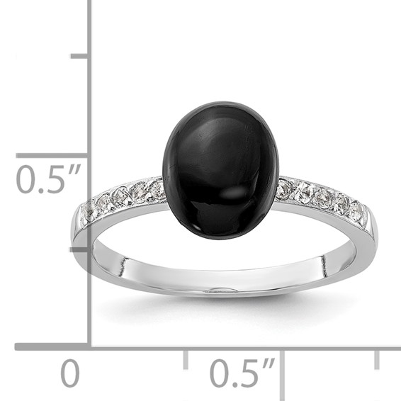 Sterling Silver Rhodium-plated Onyx and .2WT White Topaz Ring