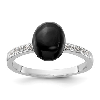 Sterling Silver Rhodium-plated Onyx and .2WT White Topaz Ring