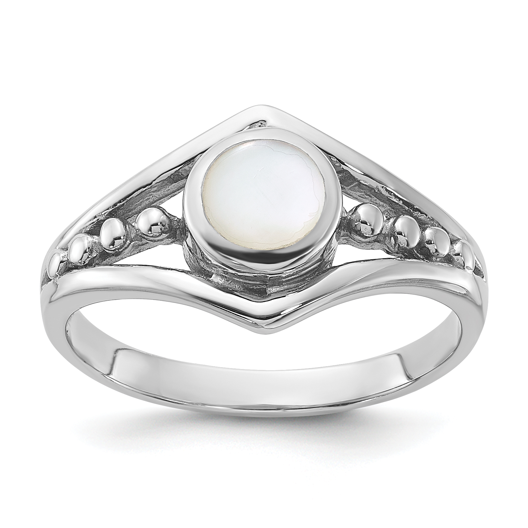 Sterling Silver Rhodium-Plated Polished Mother of Pearl Ring (QR7588-6)
