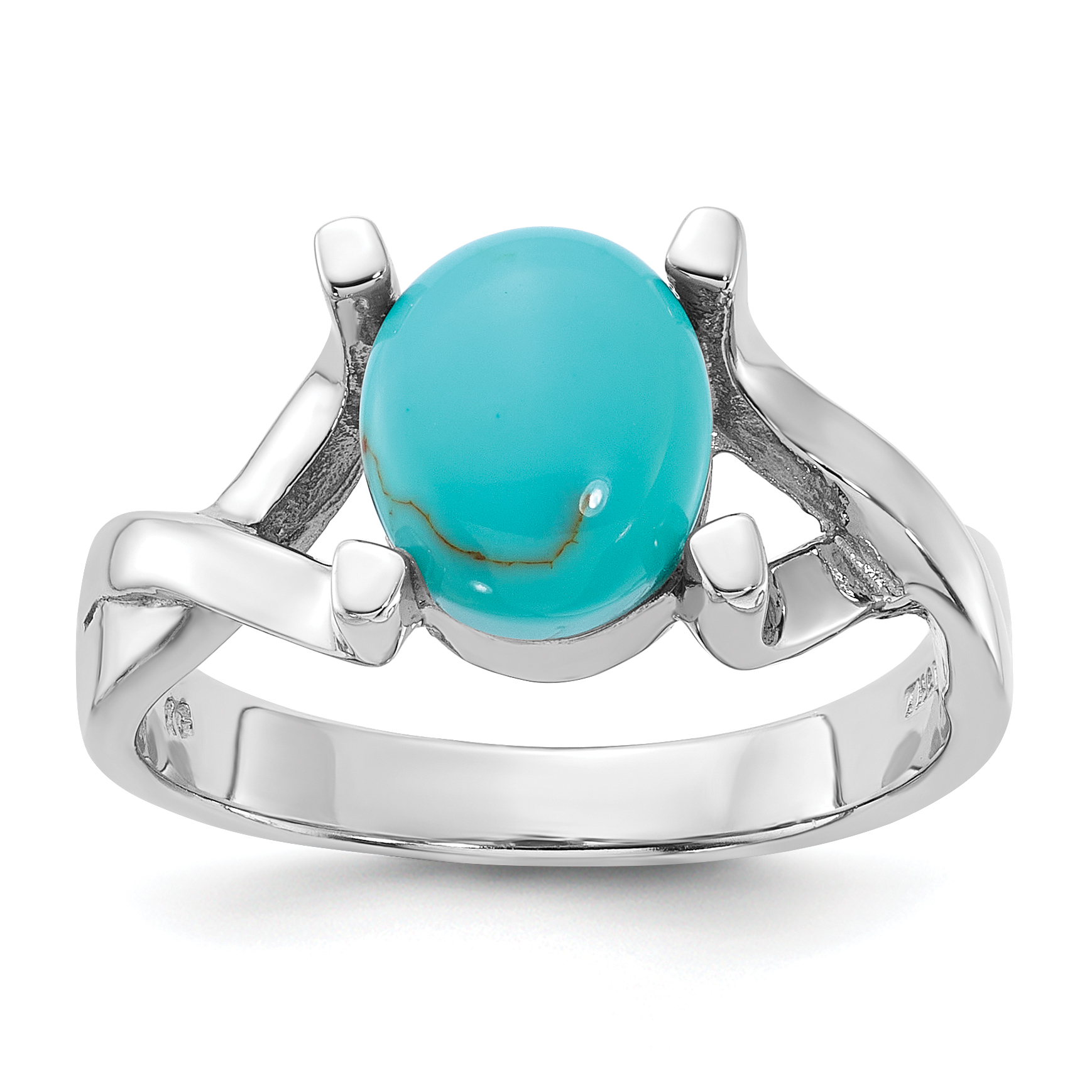 Sterling Silver Rhodium-Plated Polished Imitation Turquoise Ring (QR7591-6)