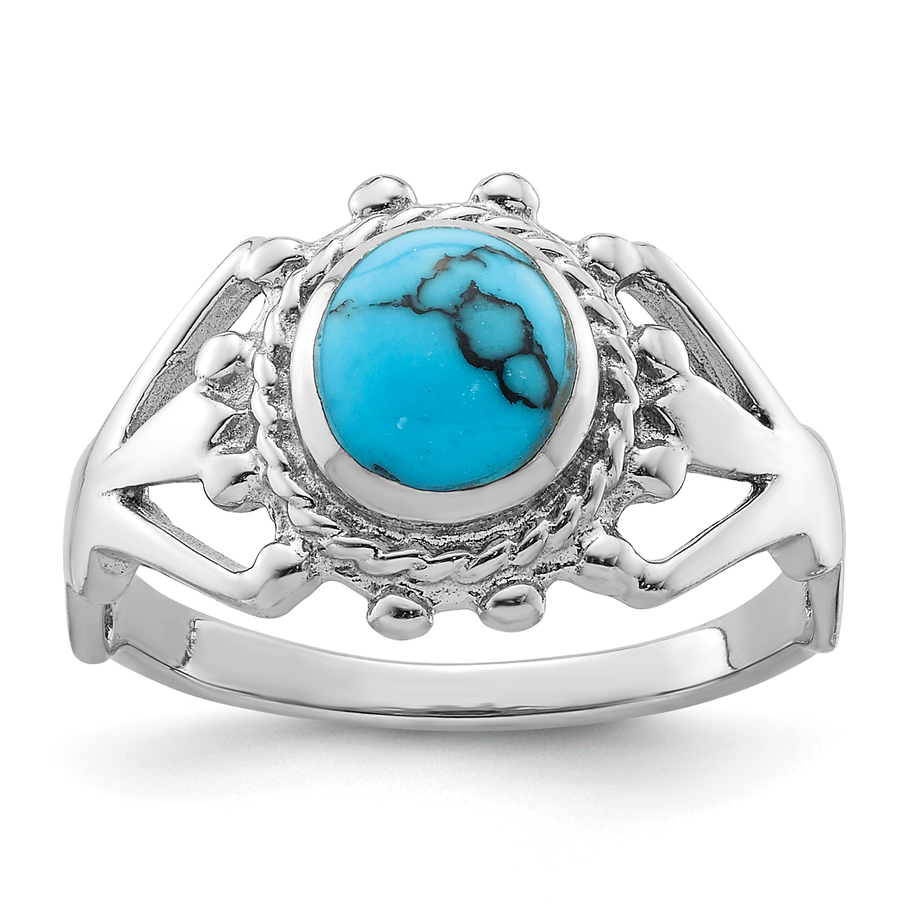 Sterling Silver Rhodium-plated Reconstituted Turquoise Ring (QR7592-6)
