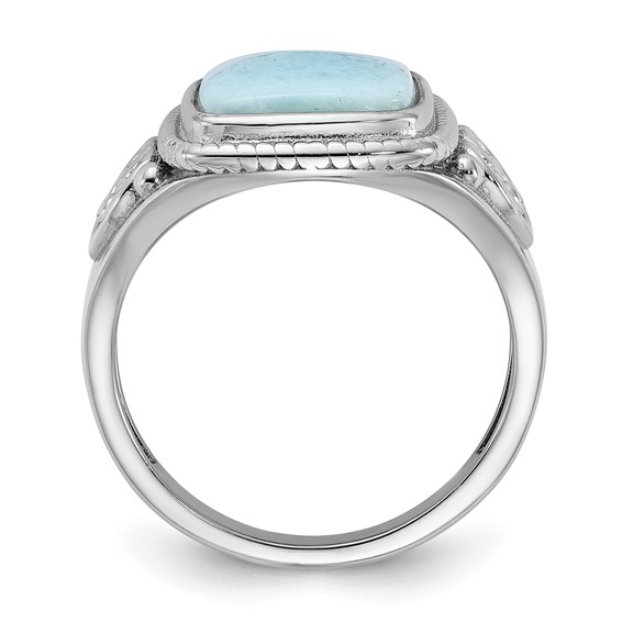 Sterling Silver Rhodium-plated Oxidized with Rectangular Larimar Ring