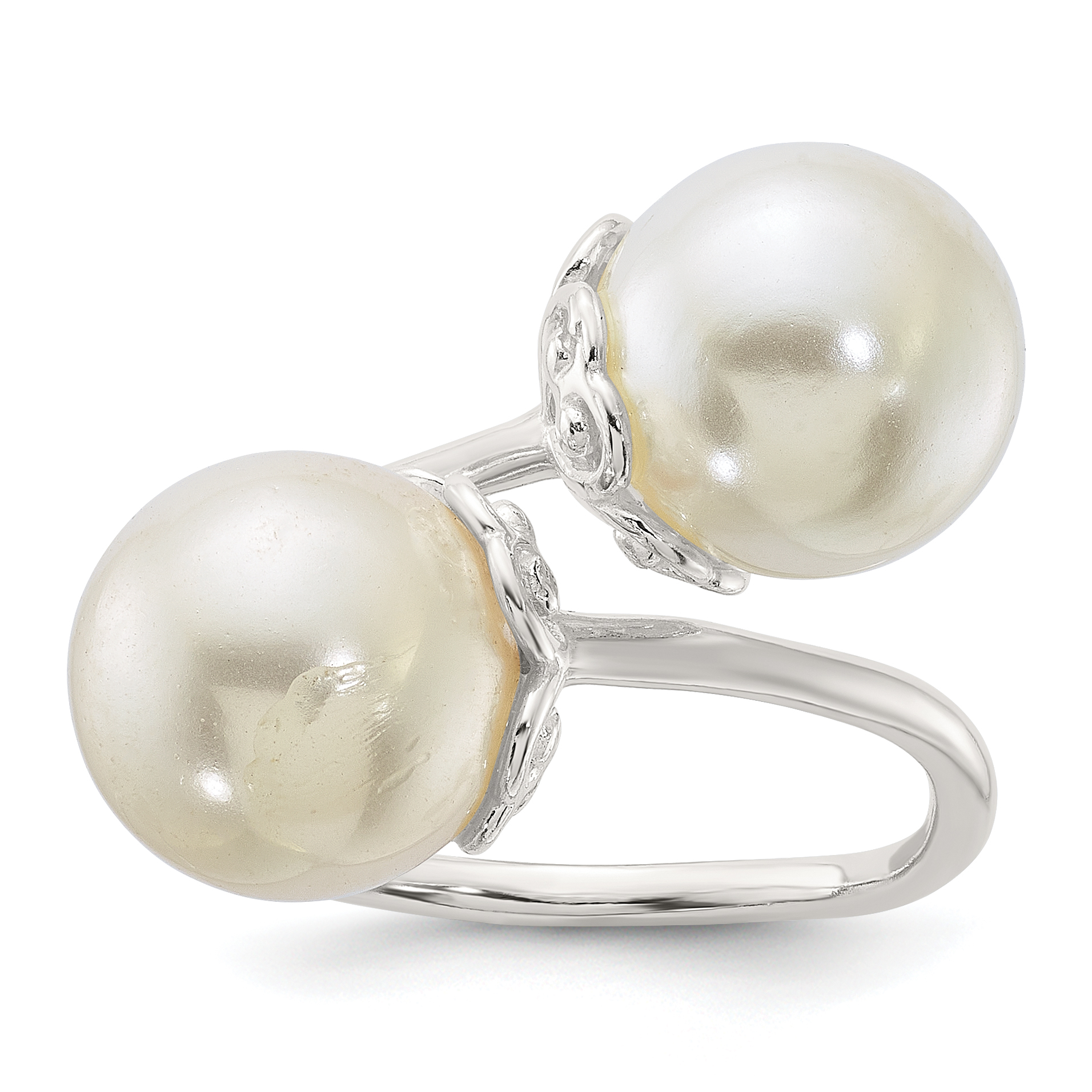 Sterling Silver Polished Synthetic Pearl Ring (QR7606-6)