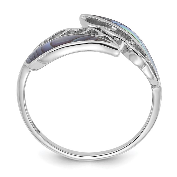 Sterling Silver Rhodium-Plated Polished Abalone Bypass Leaf Ring