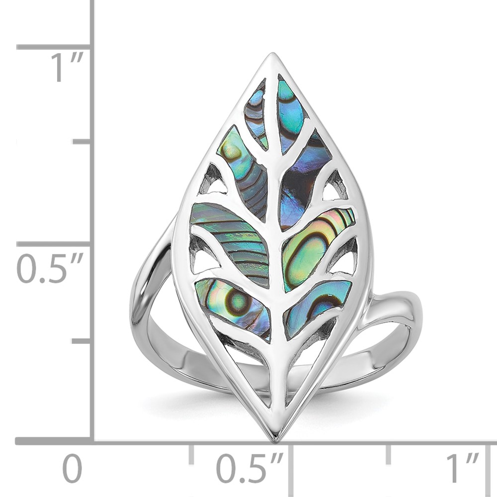 Sterling Silver Rhodium-Plated Polished Abalone Leaf Ring (QR7611-6)
