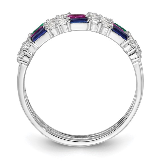 Sterling Silver Rhodium-plated Green, Red and Blue CZ 3 Ring Set