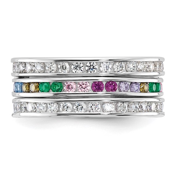 Sterling Silver Rhodium-plated Multi Color CZ 3 Band Set