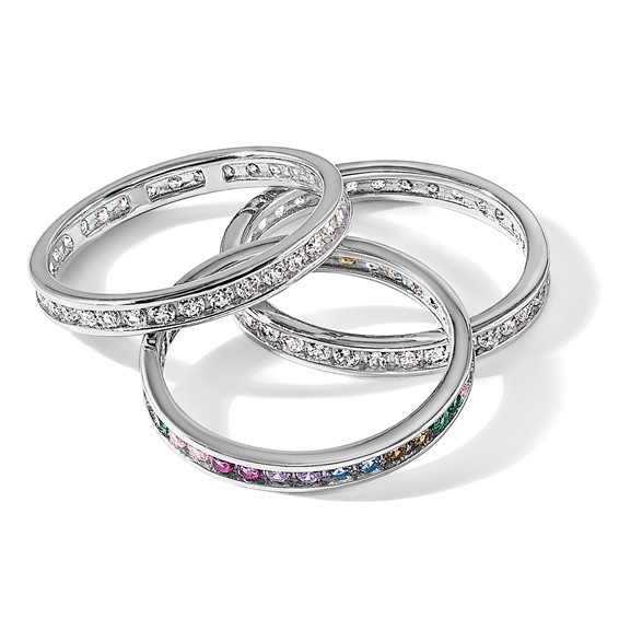 Sterling Silver Rhodium-plated Multi Color CZ 3 Band Set