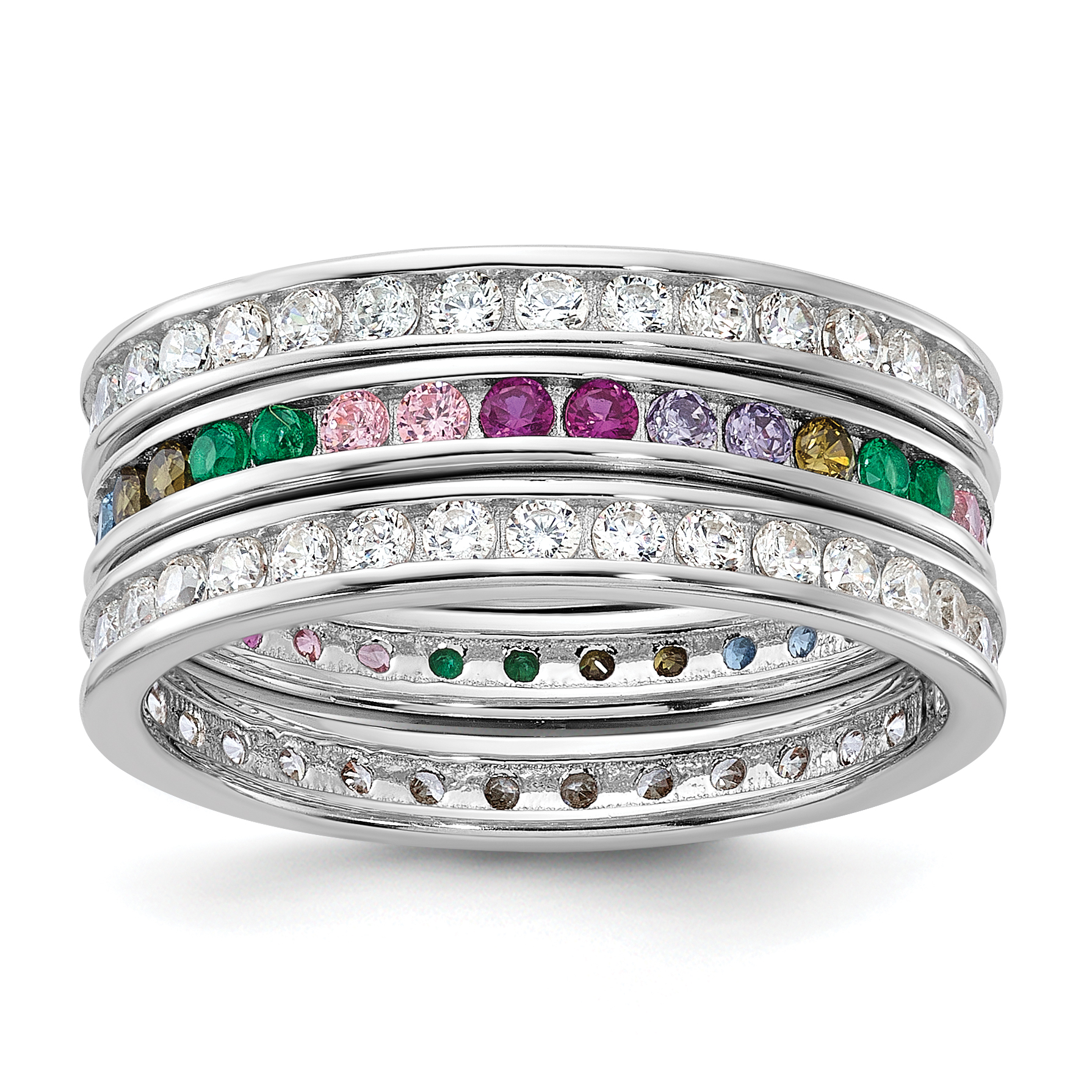 Sterling Silver Rhodium-plated Multi Color CZ 3 Band Set (QR7618-6)