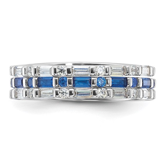 Sterling Silver Rhodium-plated Blue and White CZ 3 Ring Set