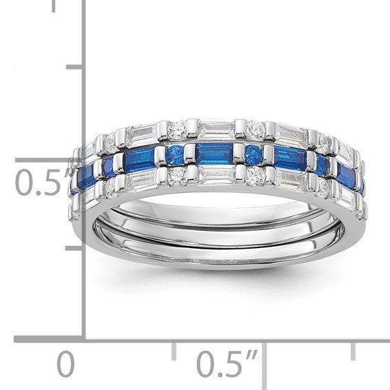 Sterling Silver Rhodium-plated Blue and White CZ 3 Ring Set