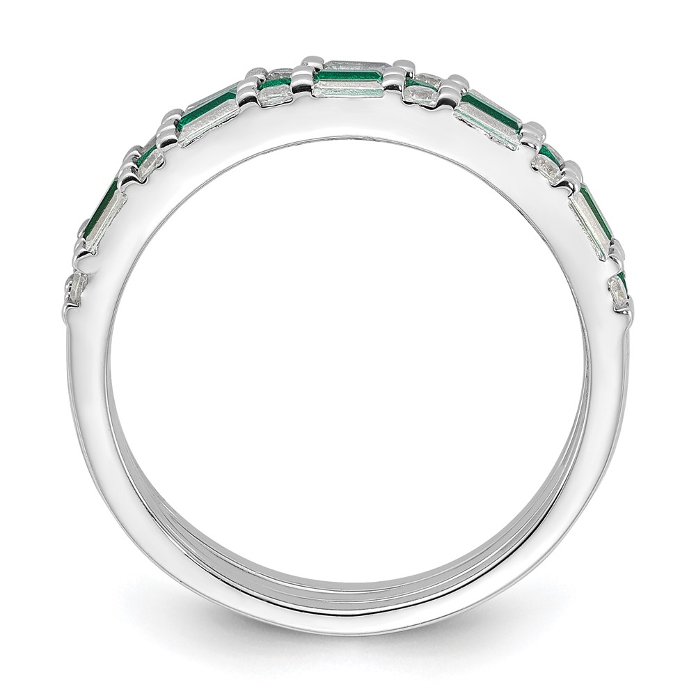 Sterling Silver Rhodium-plated Green and White CZ 3 Ring Set (QR7620-6)
