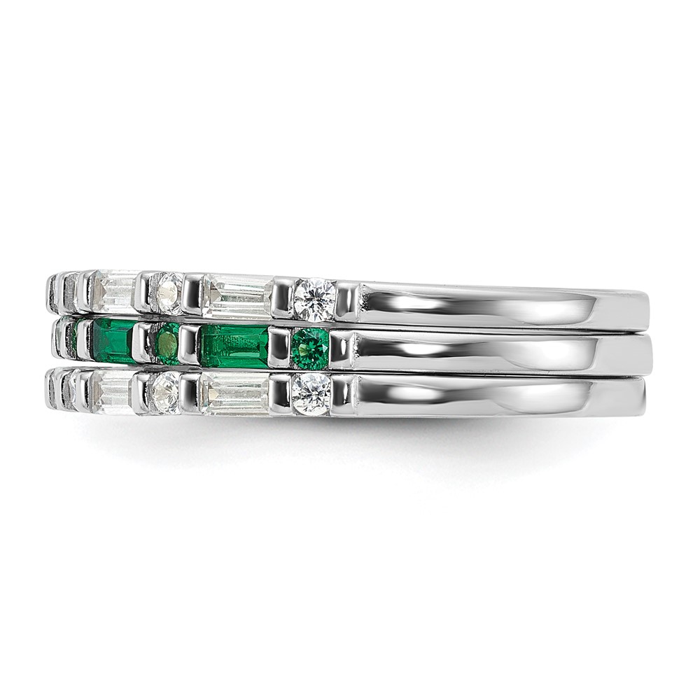 Sterling Silver Rhodium-plated Green and White CZ 3 Ring Set (QR7620-6)