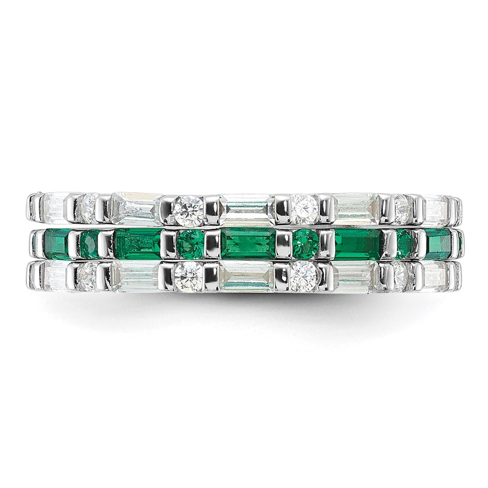 Sterling Silver Rhodium-plated Green and White CZ 3 Ring Set (QR7620-6)