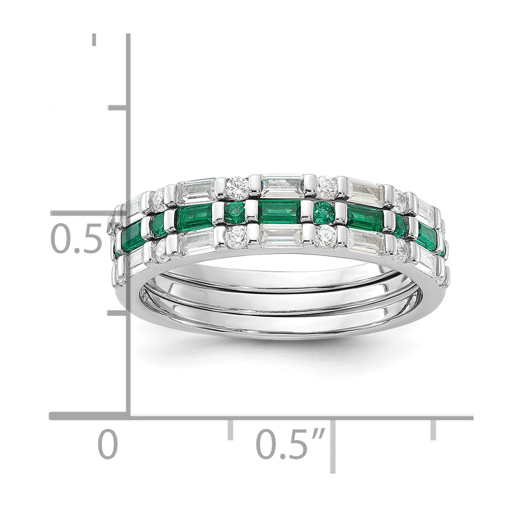 Sterling Silver Rhodium-plated Green and White CZ 3 Ring Set (QR7620-6)
