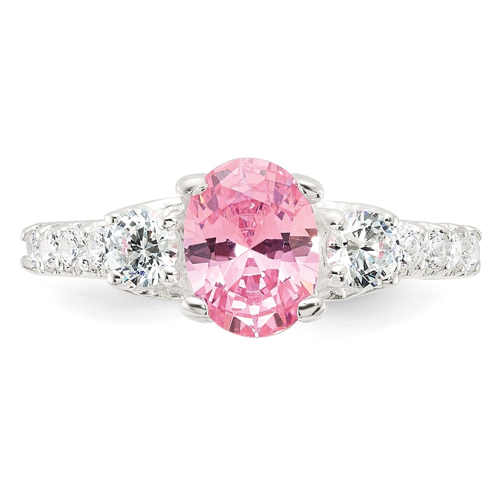 Sterling Silver Polished Pink and White CZ Ring (QR7624-8)