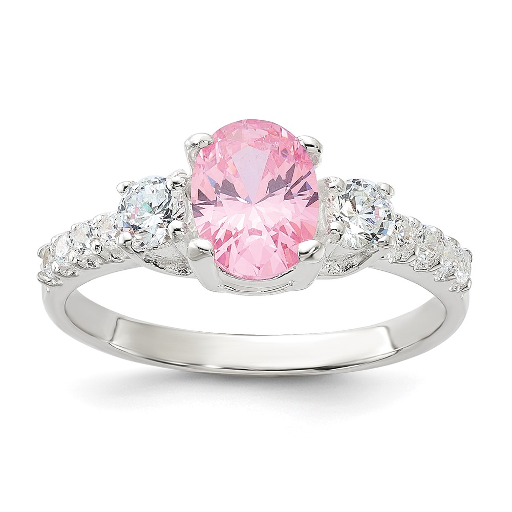 Sterling Silver Polished Pink and White CZ Ring (QR7624-8)