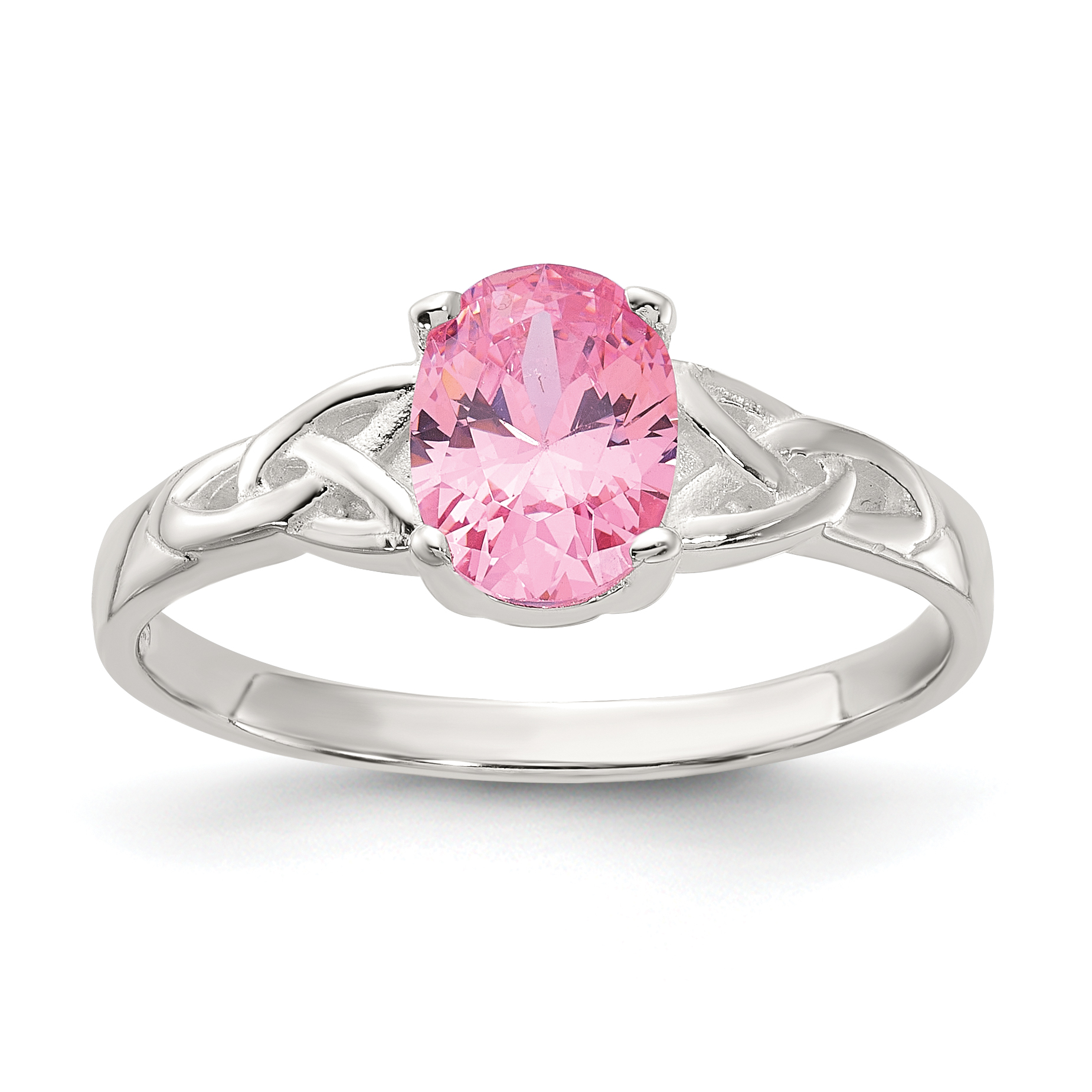 Sterling Silver Polished Pink CZ Ring (QR7625-6)