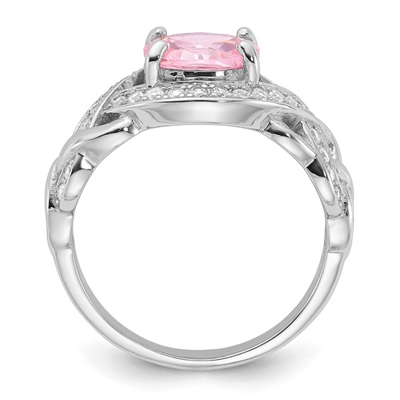 Sterling Silver Rhodium-plated Pink & White CZ Braided Ring