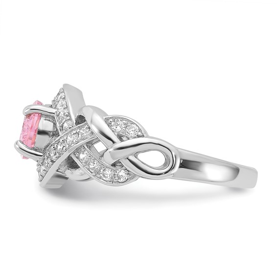 Sterling Silver Rhodium-plated Pink & White CZ Braided Ring