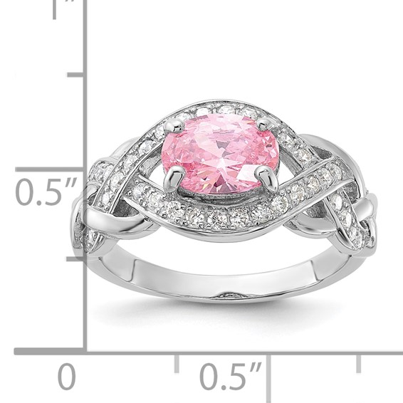 Sterling Silver Rhodium-plated Pink & White CZ Braided Ring