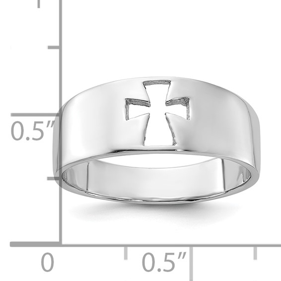 Sterling Silver Rhodium-plated Polished Cut-out Cross Ring