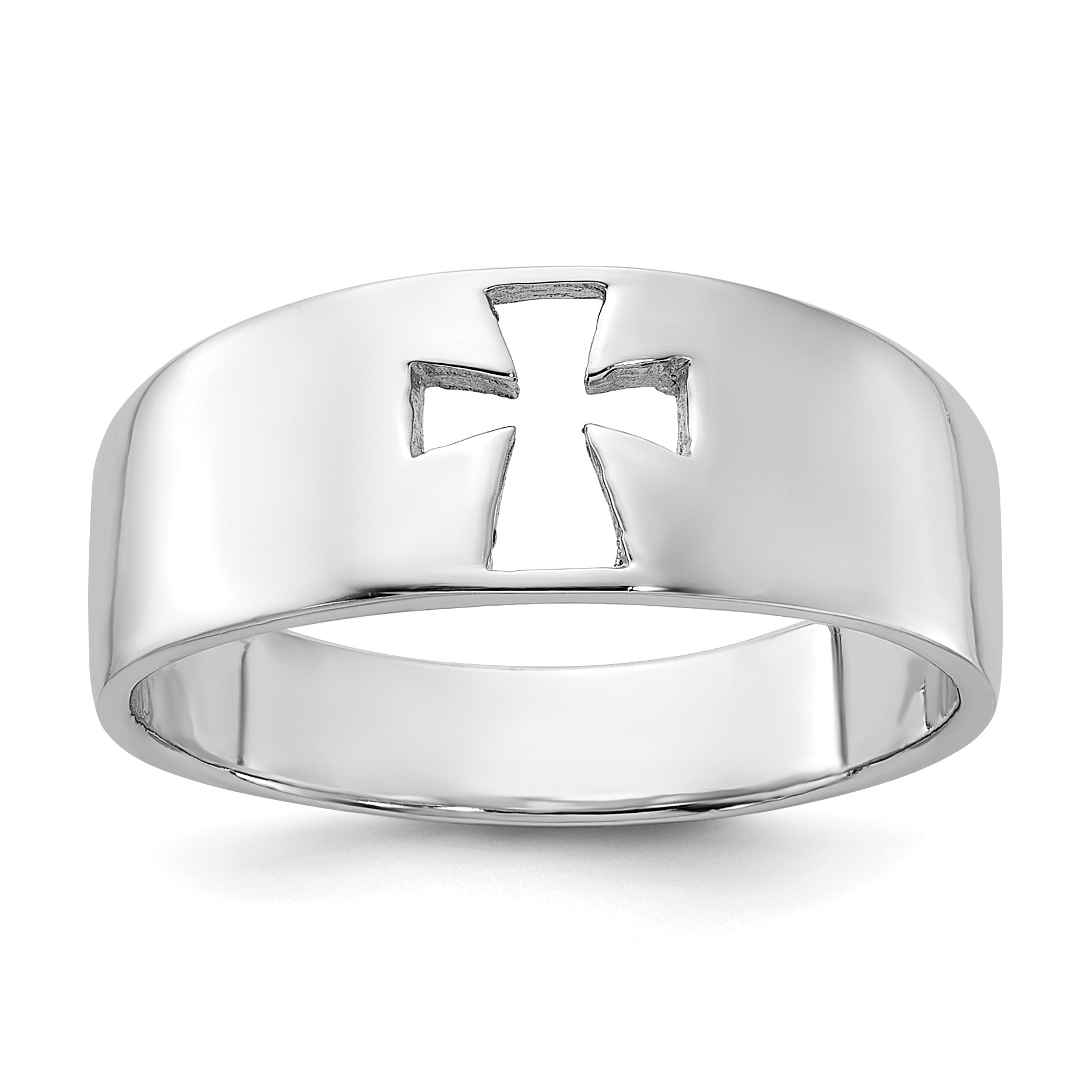 Sterling Silver Rhodium-plated Polished Cut-out Cross Ring (QR7627-10)