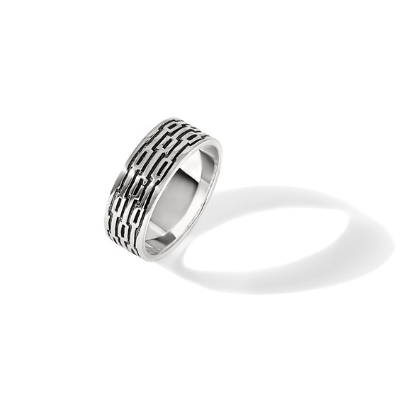 Sterling Silver Polished Oxidized Patterned Men's Band Ring