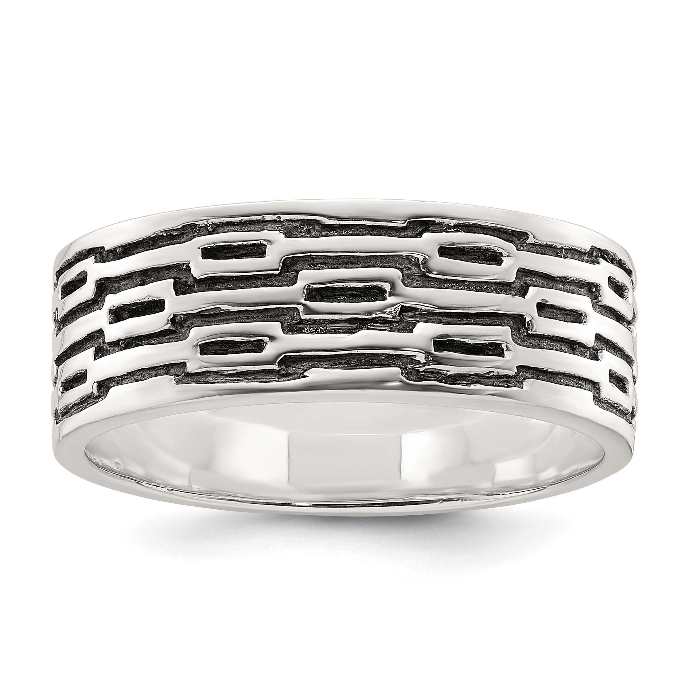 Sterling Silver Polished Oxidized Patterned Men's Band Ring (QR7628-10)