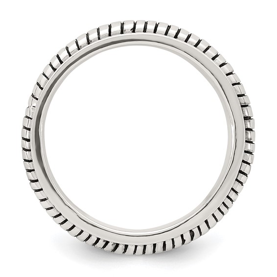 Sterling Silver Polished Oxidized Half Round Patterned Men's Ring