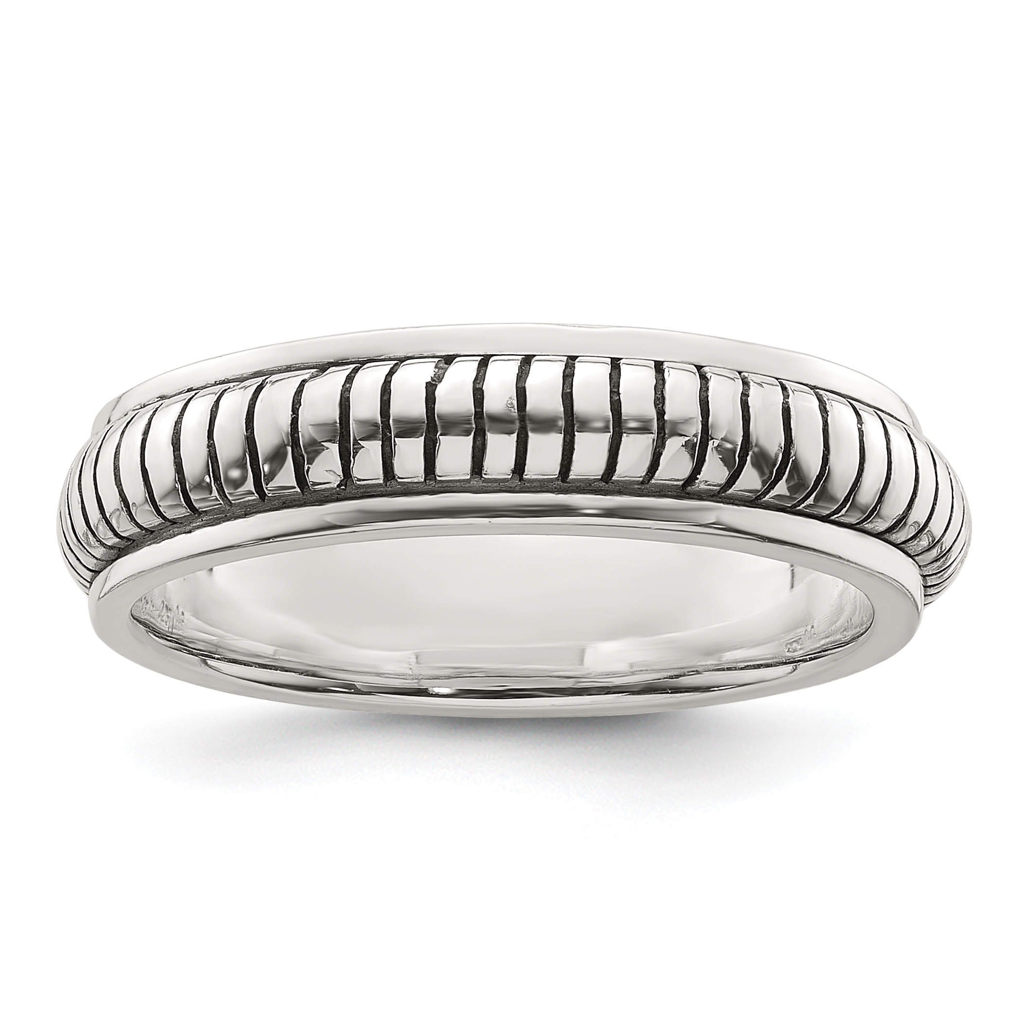 Sterling Silver Polished Oxidized Half Round Patterned Men's Ring (QR7629-11)
