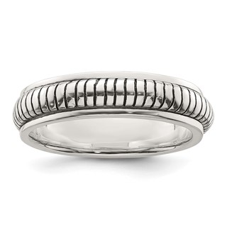 Sterling Silver Polished Oxidized Half Round Patterned Men's Ring