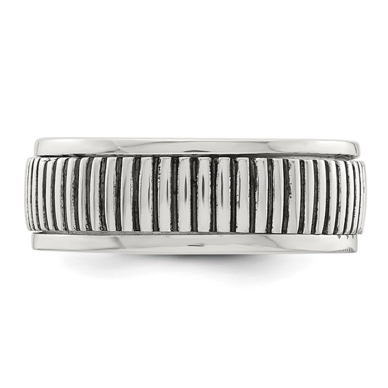 Sterling Silver Polished Oxidized Patterned Men's Ring