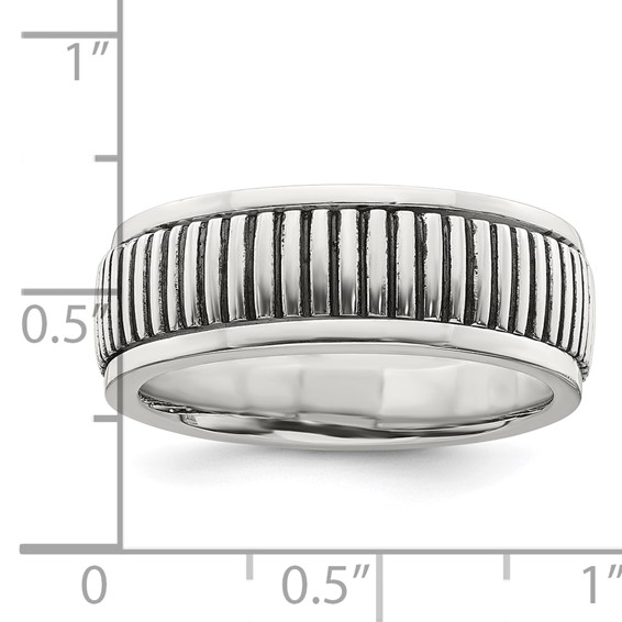 Sterling Silver Polished Oxidized Patterned Men's Ring