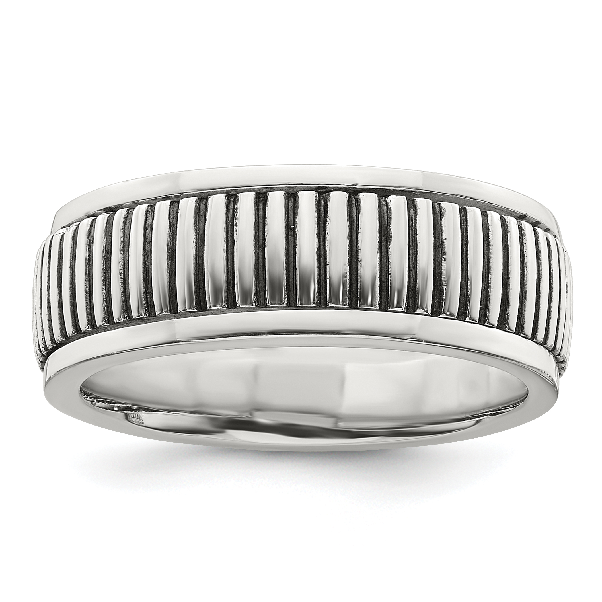 Sterling Silver Polished Oxidized Patterned Men's Ring (QR7630-10)