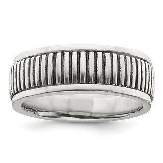 Sterling Silver Polished Oxidized Patterned Men's Ring