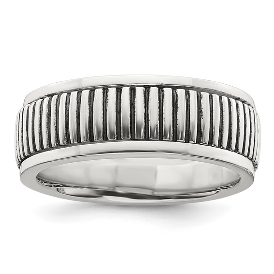 Sterling Silver Polished Oxidized Patterned Men's Ring