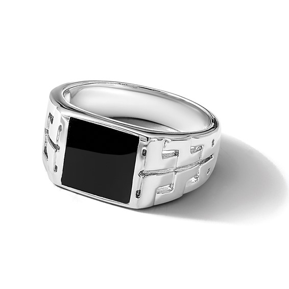 Sterling Silver Rhodium-plated Polished Black Onyx Men's Ring