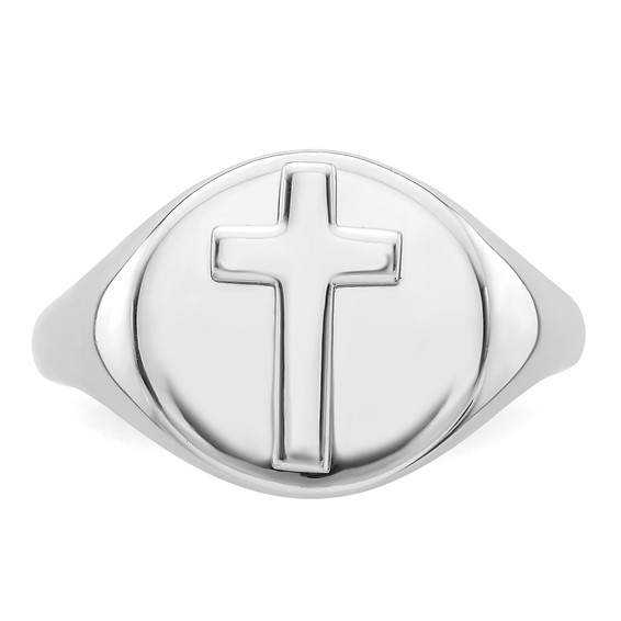 Sterling Silver Rhodium-plated Polished Cross Men's Ring