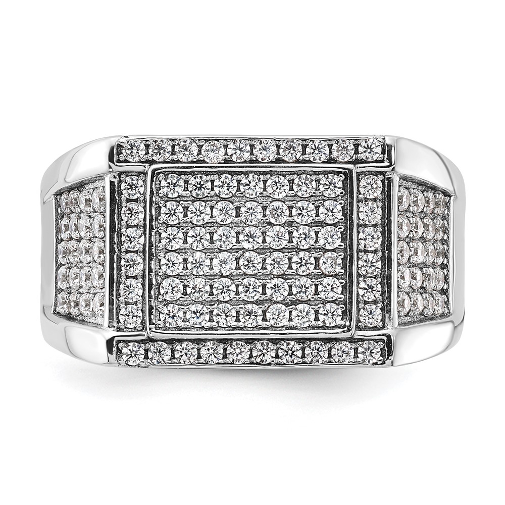 Sterling Silver Rhodium-plated CZ Signet Ring (QR7635-9)