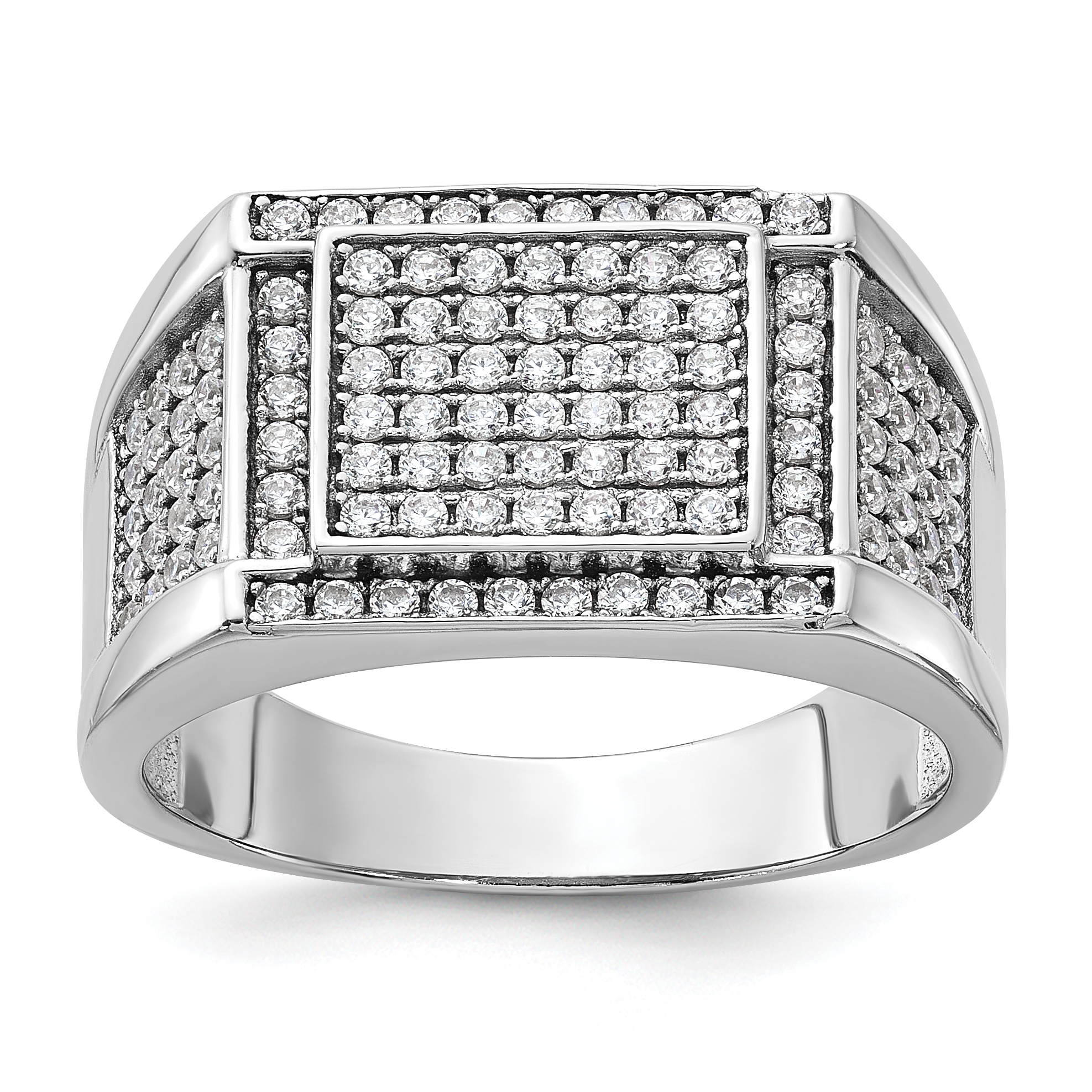 Sterling Silver Rhodium-plated CZ Signet Ring (QR7635-11)